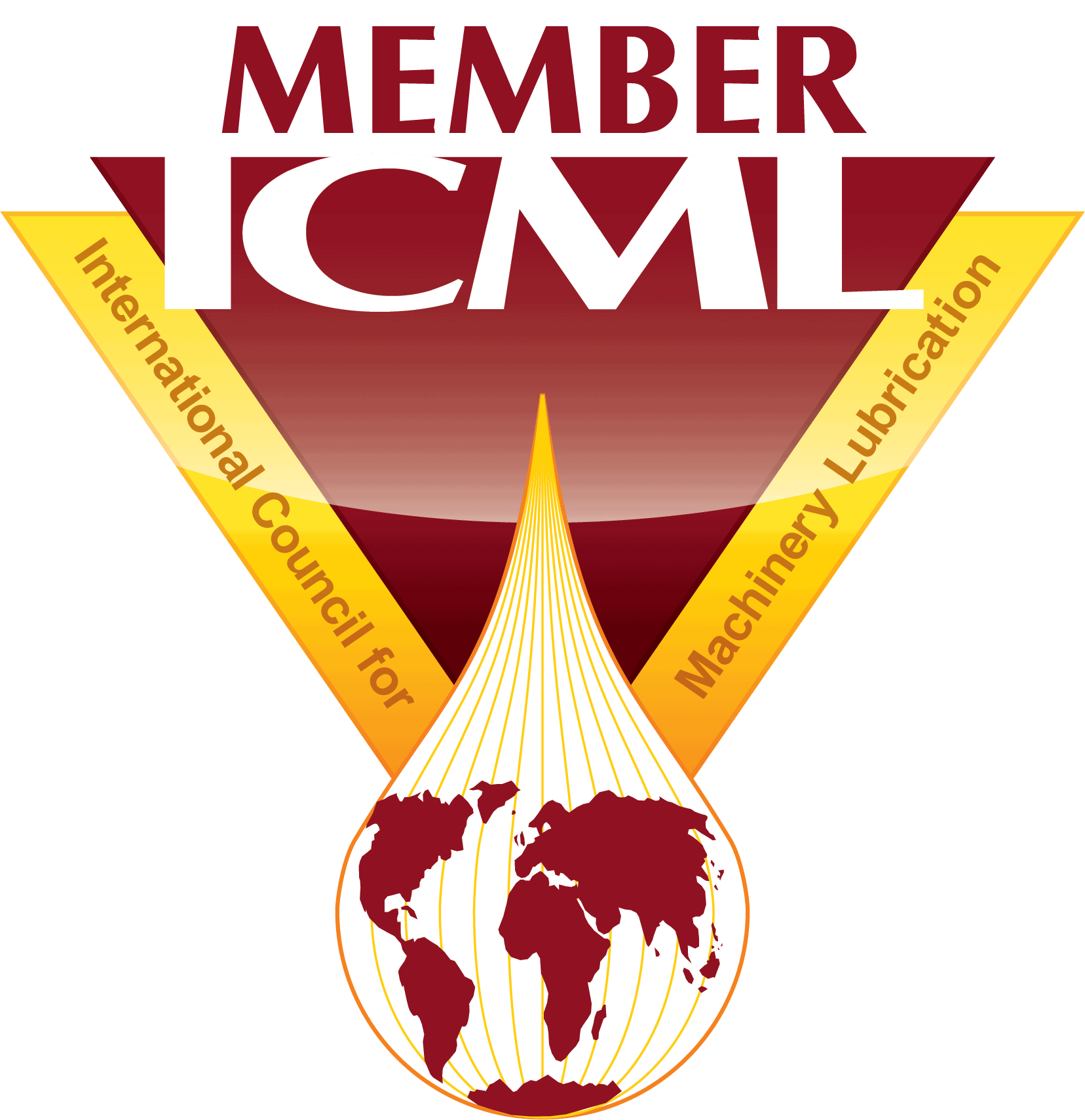ICML member logo featuring a world map, yellow triangle, and “International Council for Machinery Lubrication” text.